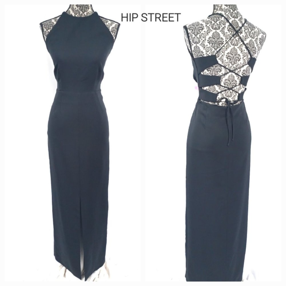 LAVISH ALICE Dress Halter Neck Lace Up Back Stretch Maxi 8